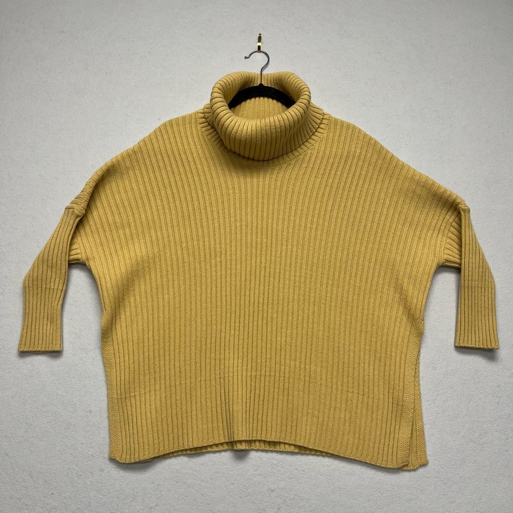 Mersea Oversized Tunic Sweater Ribbed Knit Mustard Yellow Funnel Neck OS